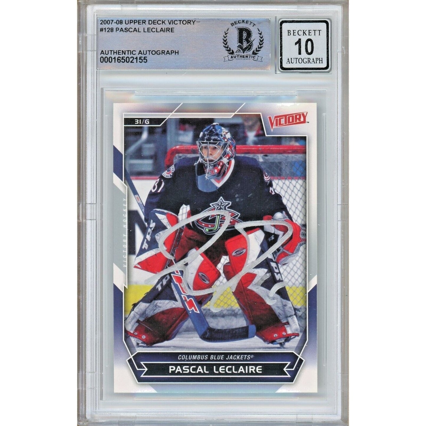 Pascal LeClaire Blue Jackets Signed 2007-08 UD Victory Card BGS Auto 10 Graded Slab