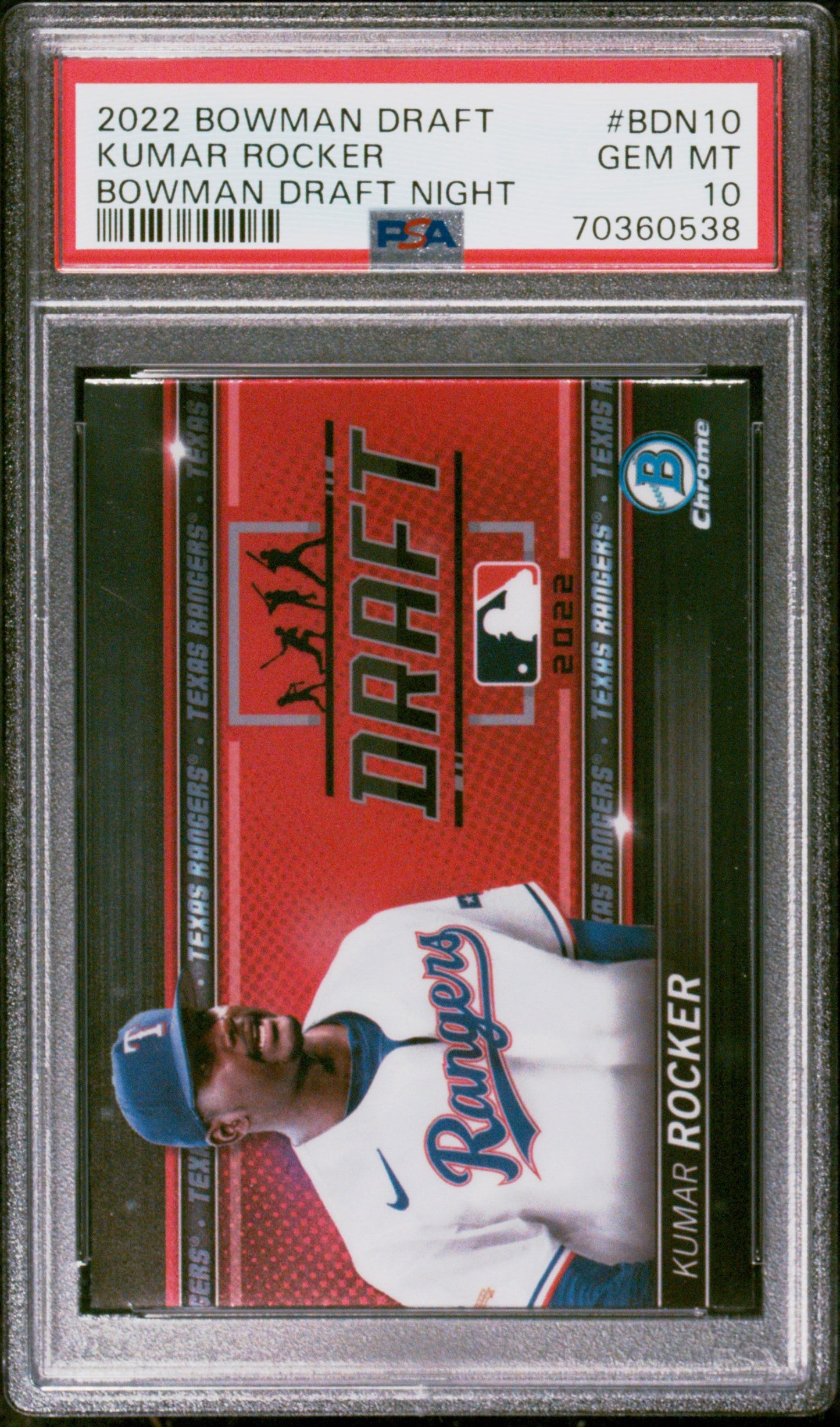 Graded 2022 Topps Bowman Draft Kumar Rocker #BDN10 Bowman Draft Night Rookie RC Baseball Card PSA 10 Gem Mint