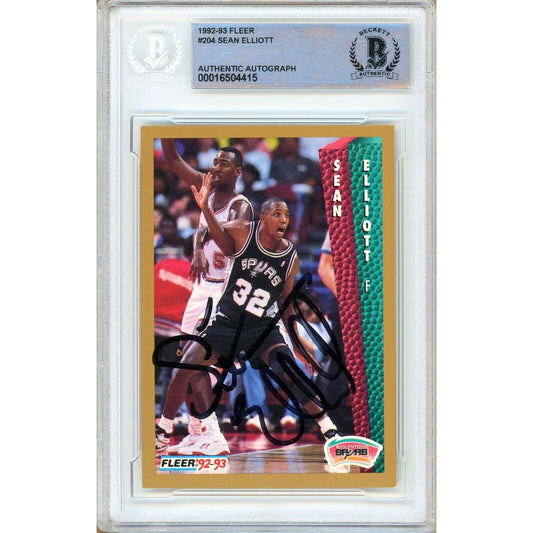 Sean Elliott San Antonio Spurs Signed 1992-93 Fleer Basketball Card Beckett Auth Auto Slab