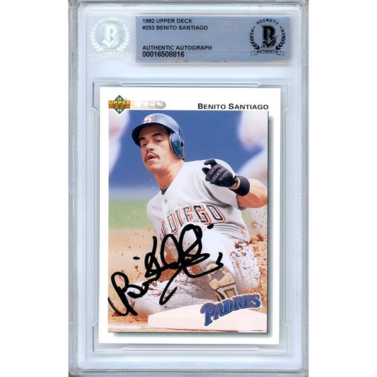 1992 Upper Deck #253 — Benito Santiago San Diego Padres Autographed Trading Card — Beckett Authentication