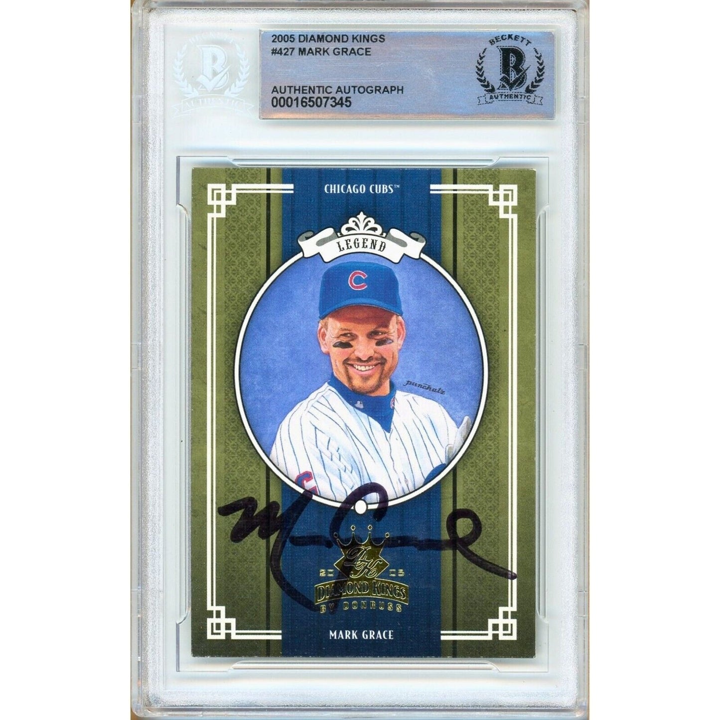 Mark Grace Chicago Cubs Signed 2005 Diamond Kings Baseball Card BAS Auth Auto Slab