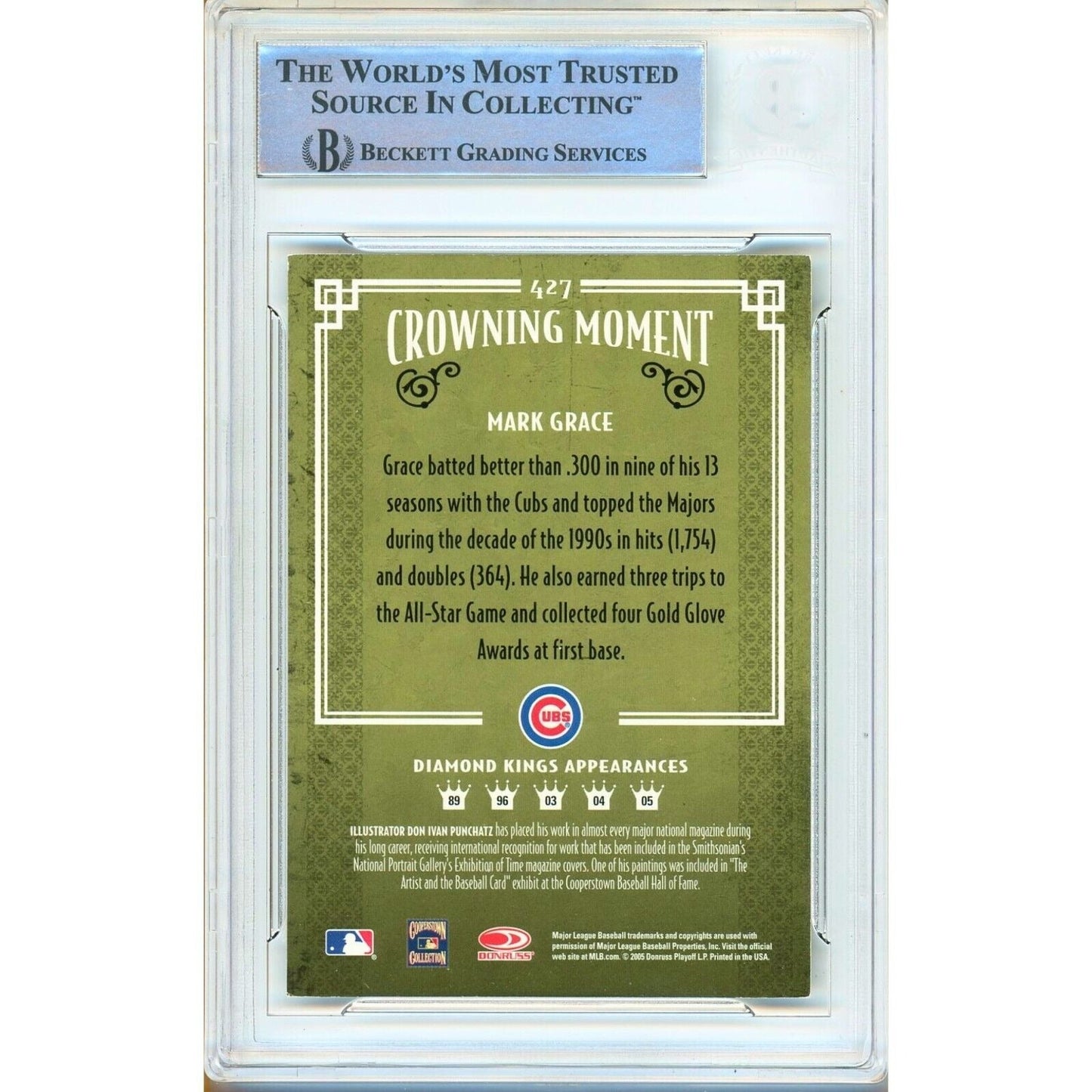 Mark Grace Chicago Cubs Signed 2005 Diamond Kings Baseball Card BAS Auth Auto Slab