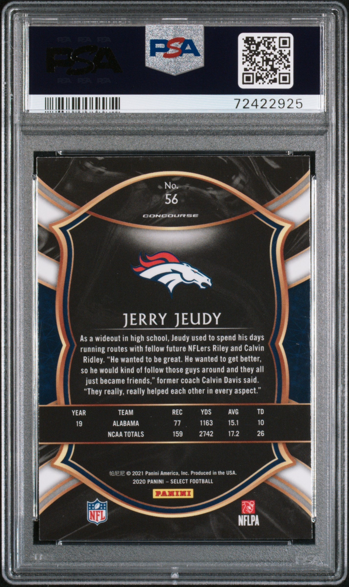 Graded 2020 Panini Select Jerry Jeudy #56 Rookie RC Football Card PSA 10 Gem Mint