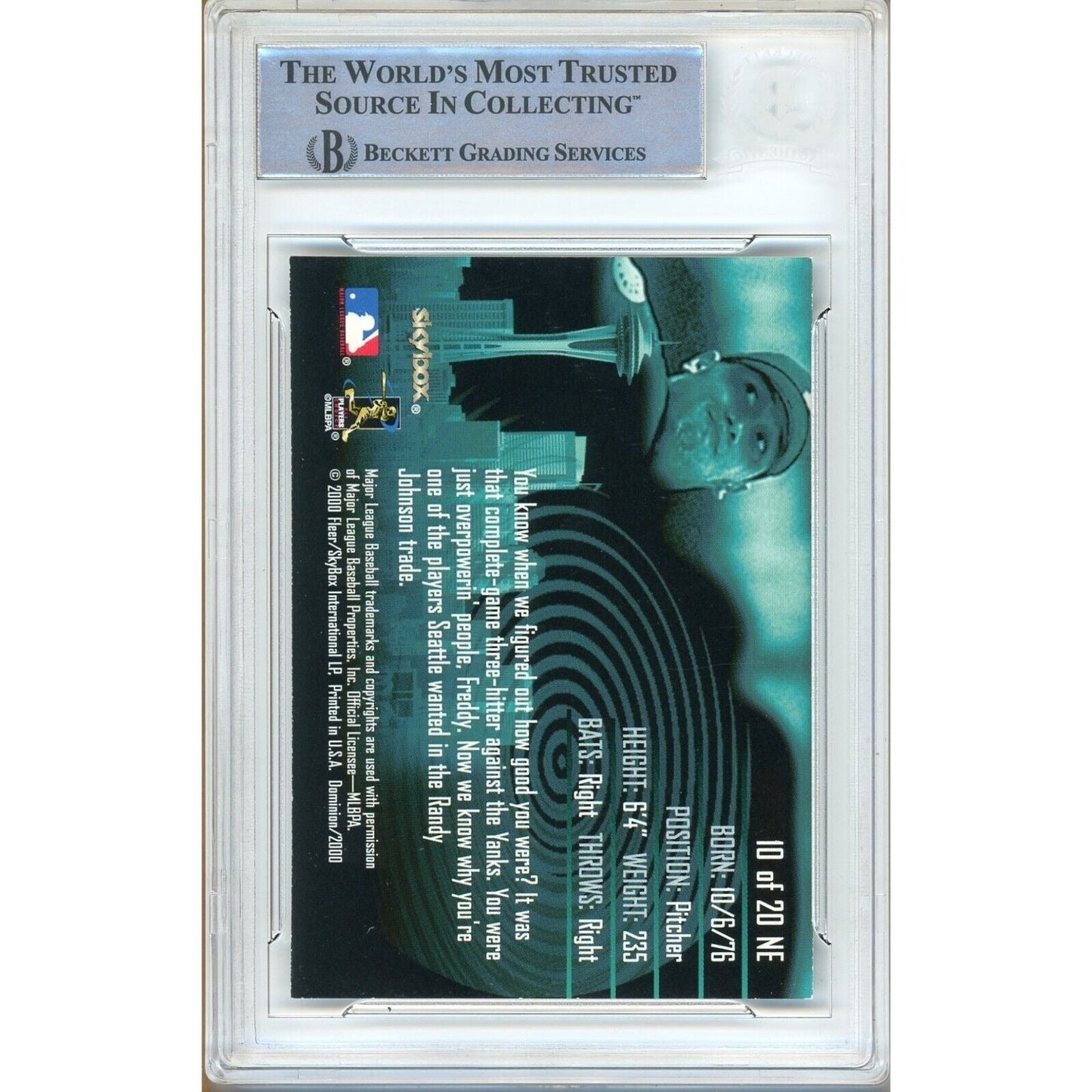 2000 SkyBox Dominion #10 — Freddy Garcia Seattle Mariners Autographed Trading Card — Beckett Authentication