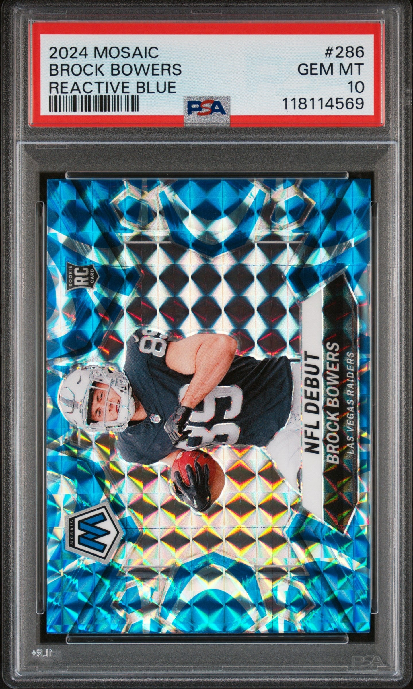 Graded 2024 Panini Mosaic Brock Bowers #286 Reactive Blue Rookie RC Football Card PSA 10 Gem Mint