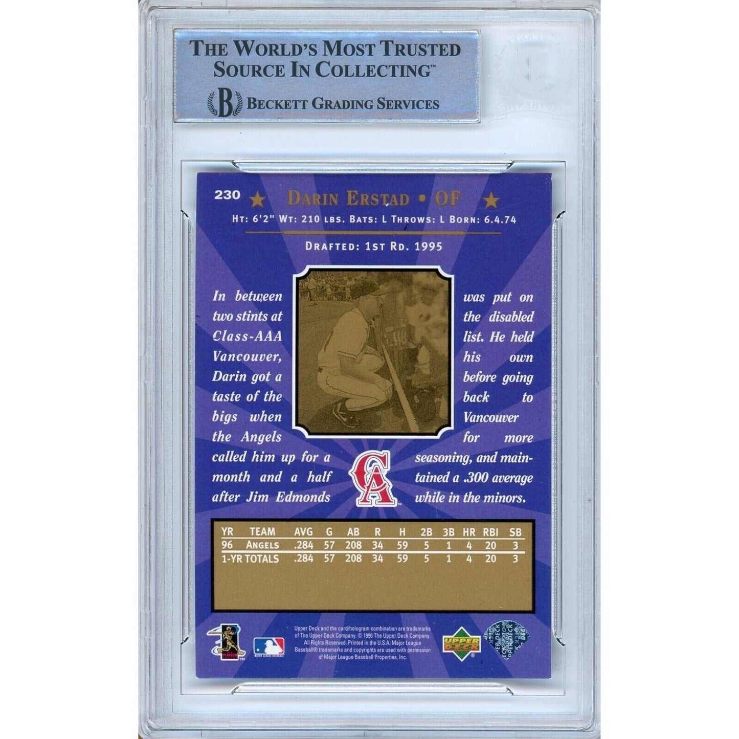 1997 Upper Deck #230 — Darin Erstad LA Angels Autographed Trading Card — Beckett Authentication