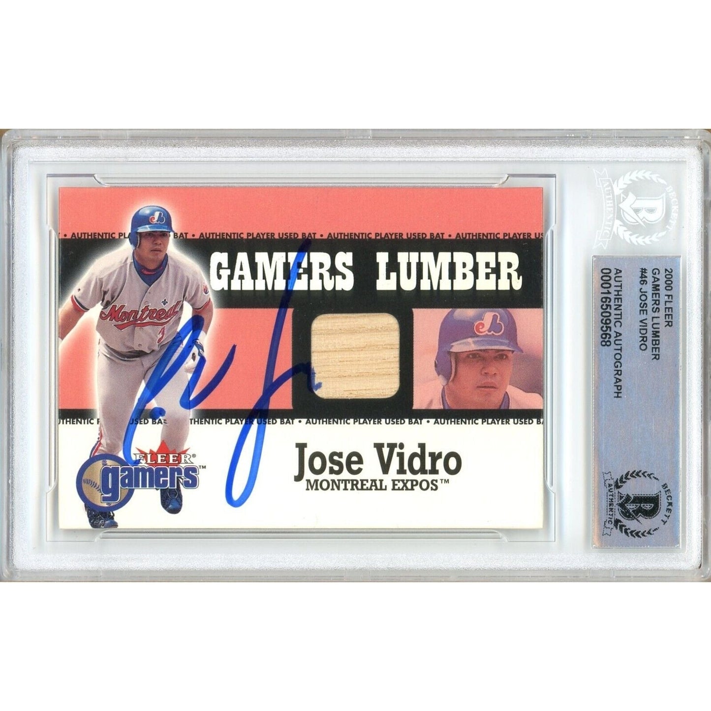 2000 Fleer Gamers Lumber — Jose Vidro Montreal Expos Autographed Trading Card — Beckett Authentication