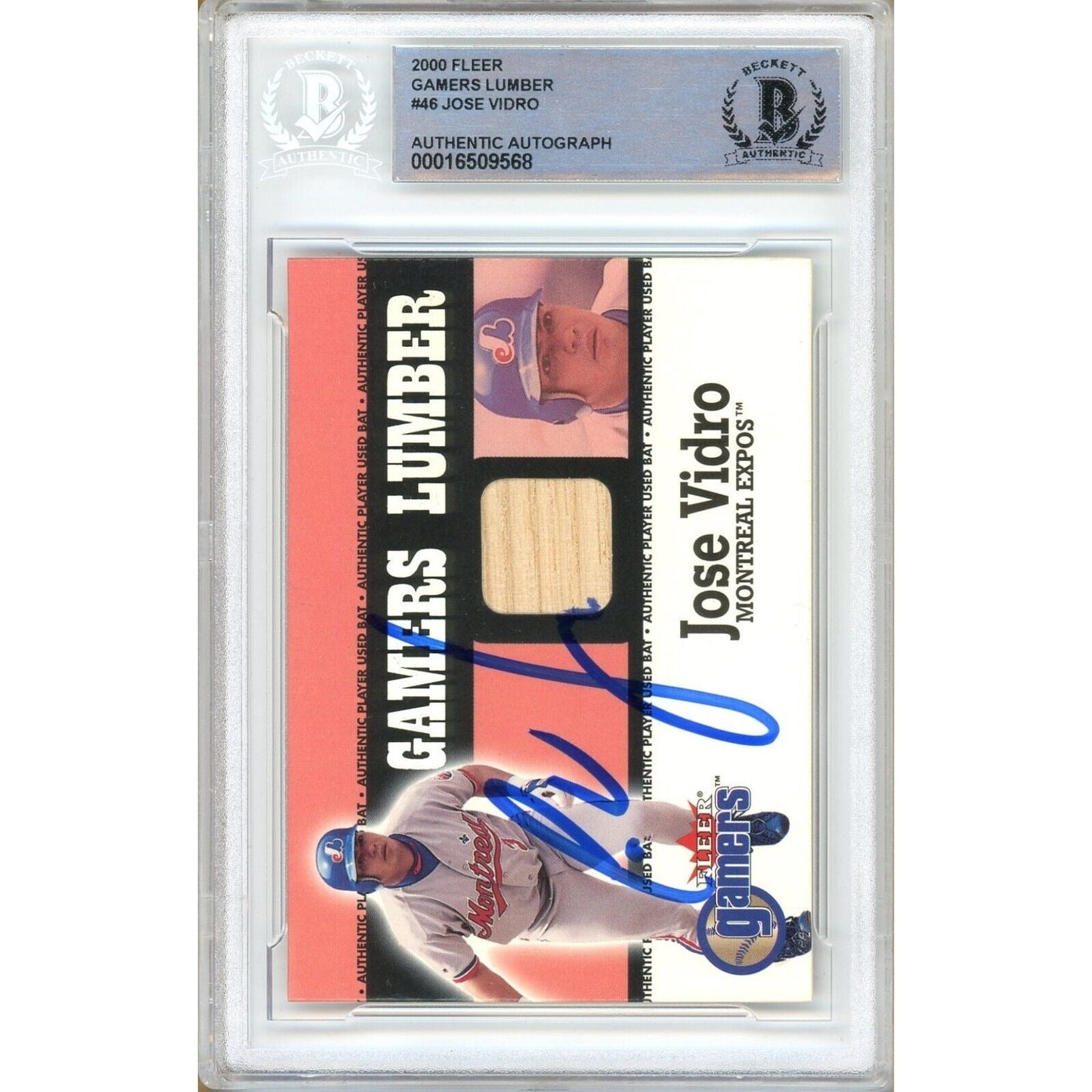 2000 Fleer Gamers Lumber — Jose Vidro Montreal Expos Autographed Trading Card — Beckett Authentication