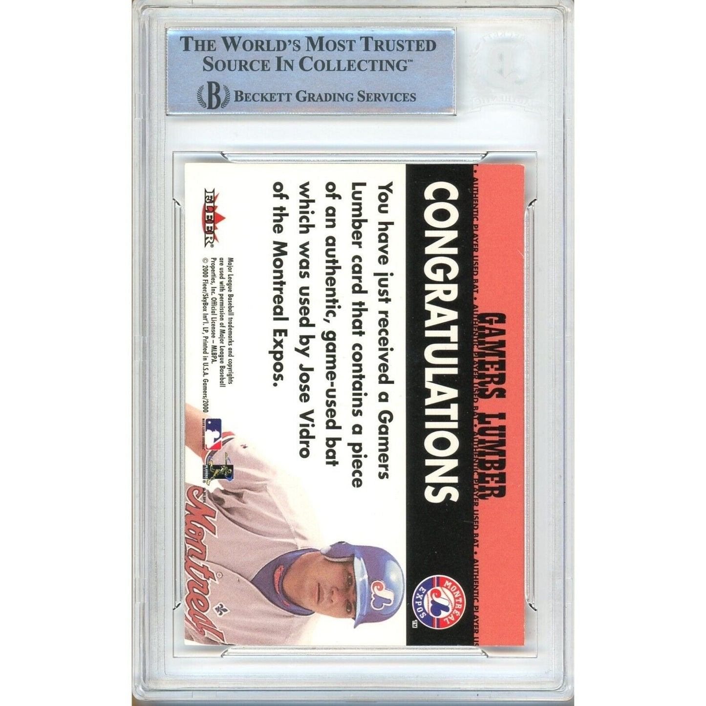 2000 Fleer Gamers Lumber — Jose Vidro Montreal Expos Autographed Trading Card — Beckett Authentication