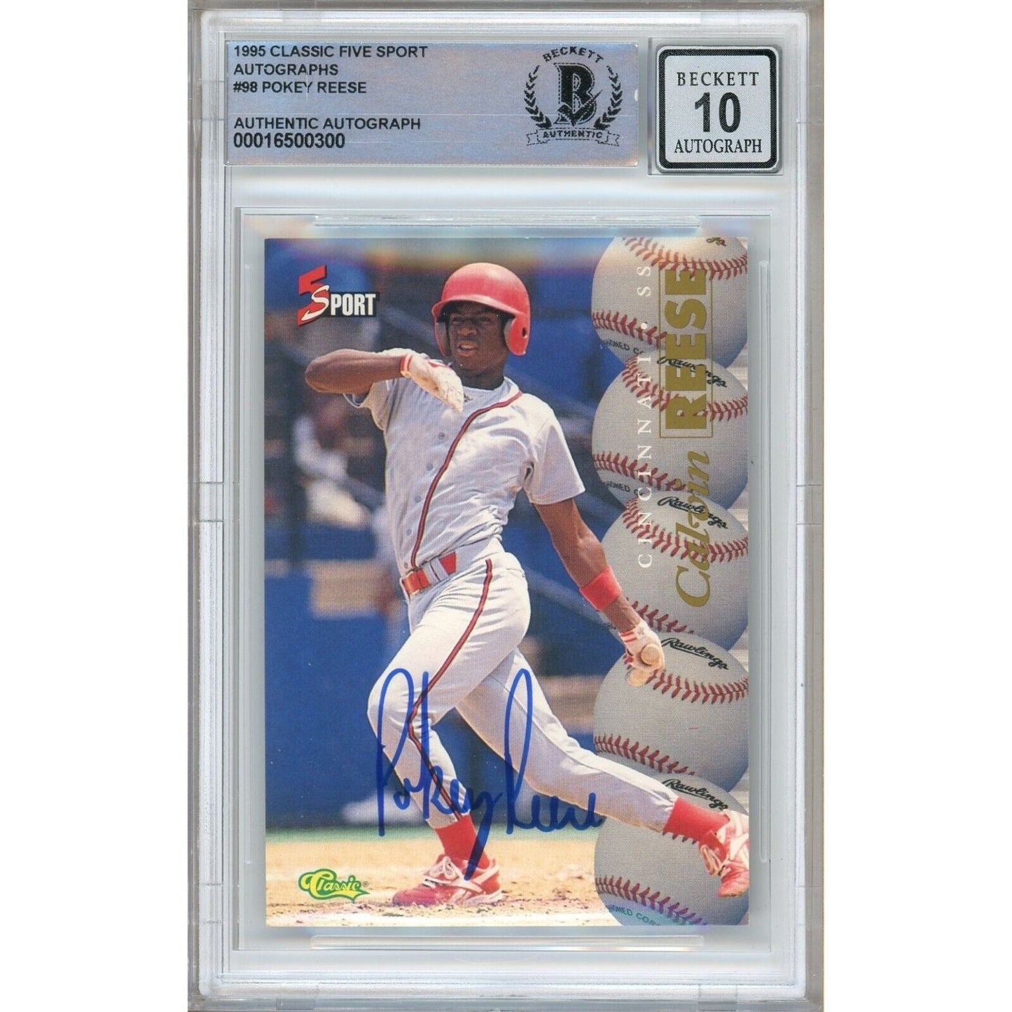 Pokey Reese Boston Red Sox Signed 1995 Classic 5-Sport Rookie Card BGS Auto 10 Graded
