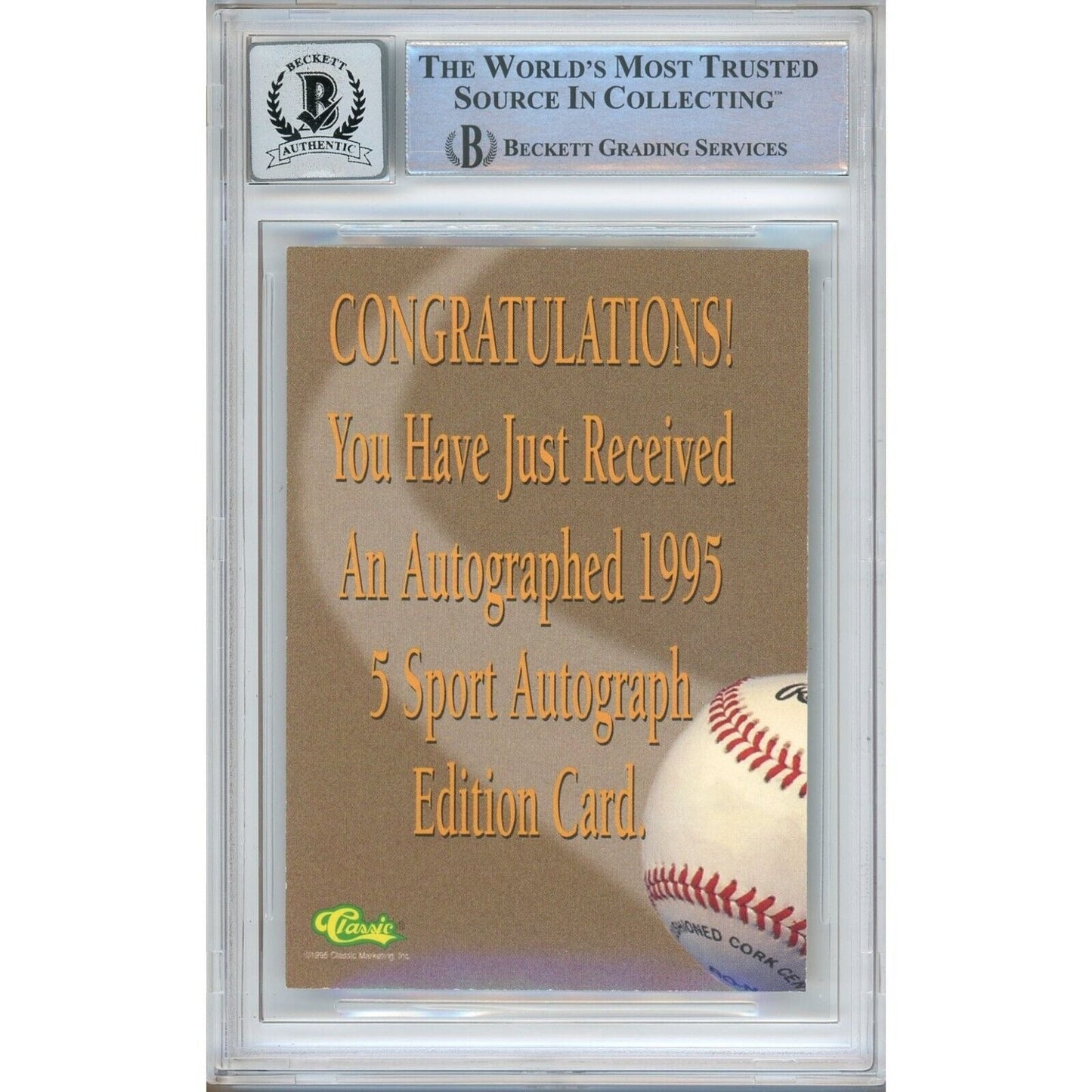 Pokey Reese Boston Red Sox Signed 1995 Classic 5-Sport Rookie Card BGS Auto 10 Graded