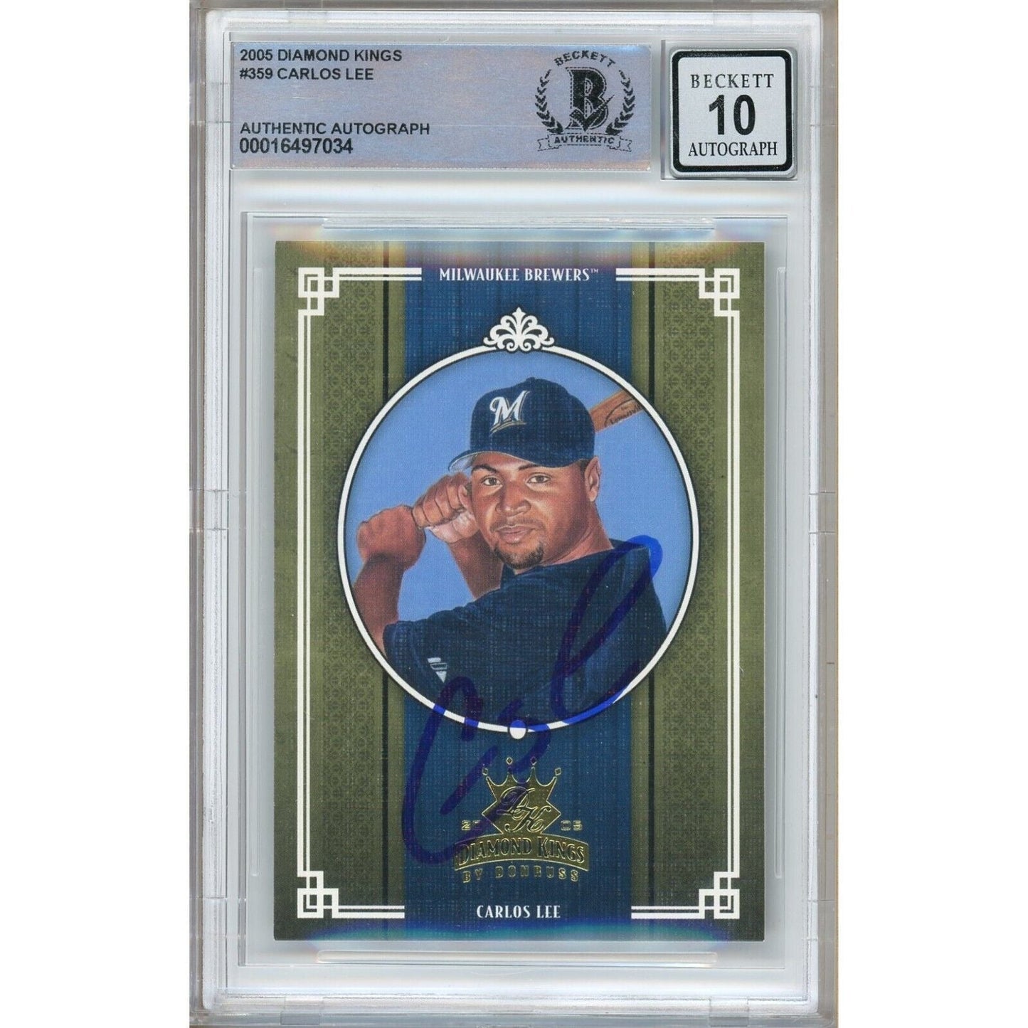 2005 Donruss Diamond Kings #359 — Carlos Lee Milwaukee Brewers Autographed Trading Card — Beckett Authentication
