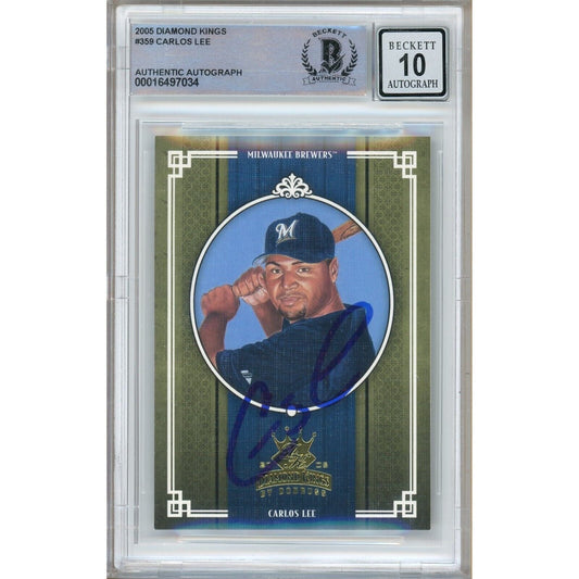 2005 Donruss Diamond Kings #359 — Carlos Lee Milwaukee Brewers Autographed Trading Card — Beckett Authentication