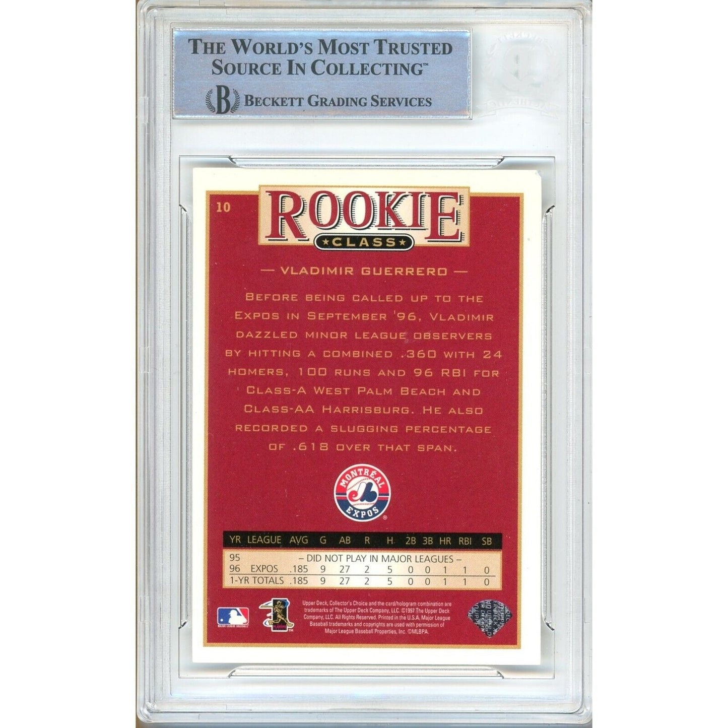 Vladimir Guerrero Montreal Expos Signed 1997 Collectors Choice Card Beckett Auth Auto Slab
