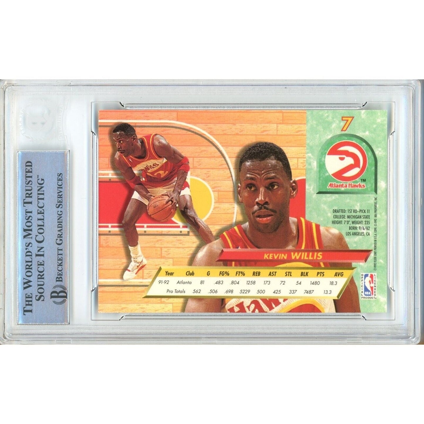 1992-93 Fleer #7 — Kevin Willis Atlanta Hawks Autographed Trading Card — Beckett Authentication