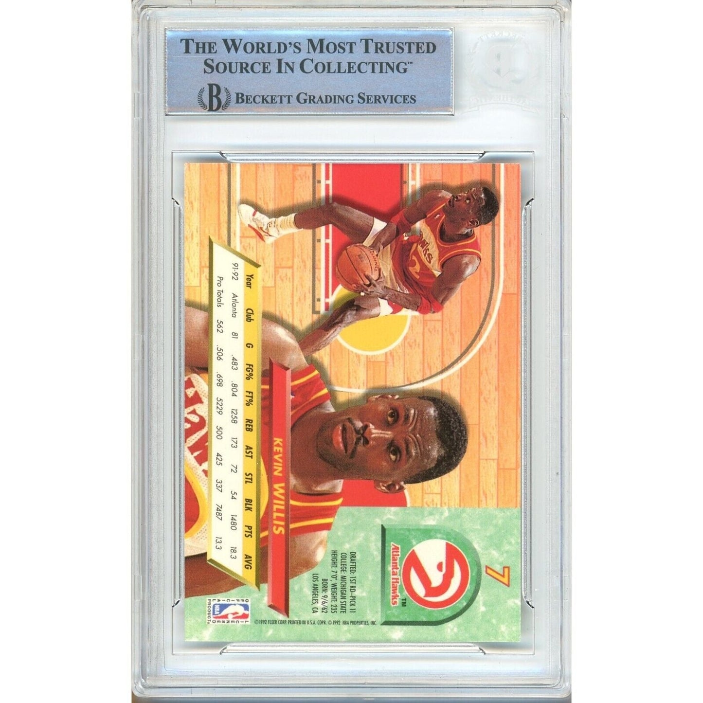 1992-93 Fleer #7 — Kevin Willis Atlanta Hawks Autographed Trading Card — Beckett Authentication