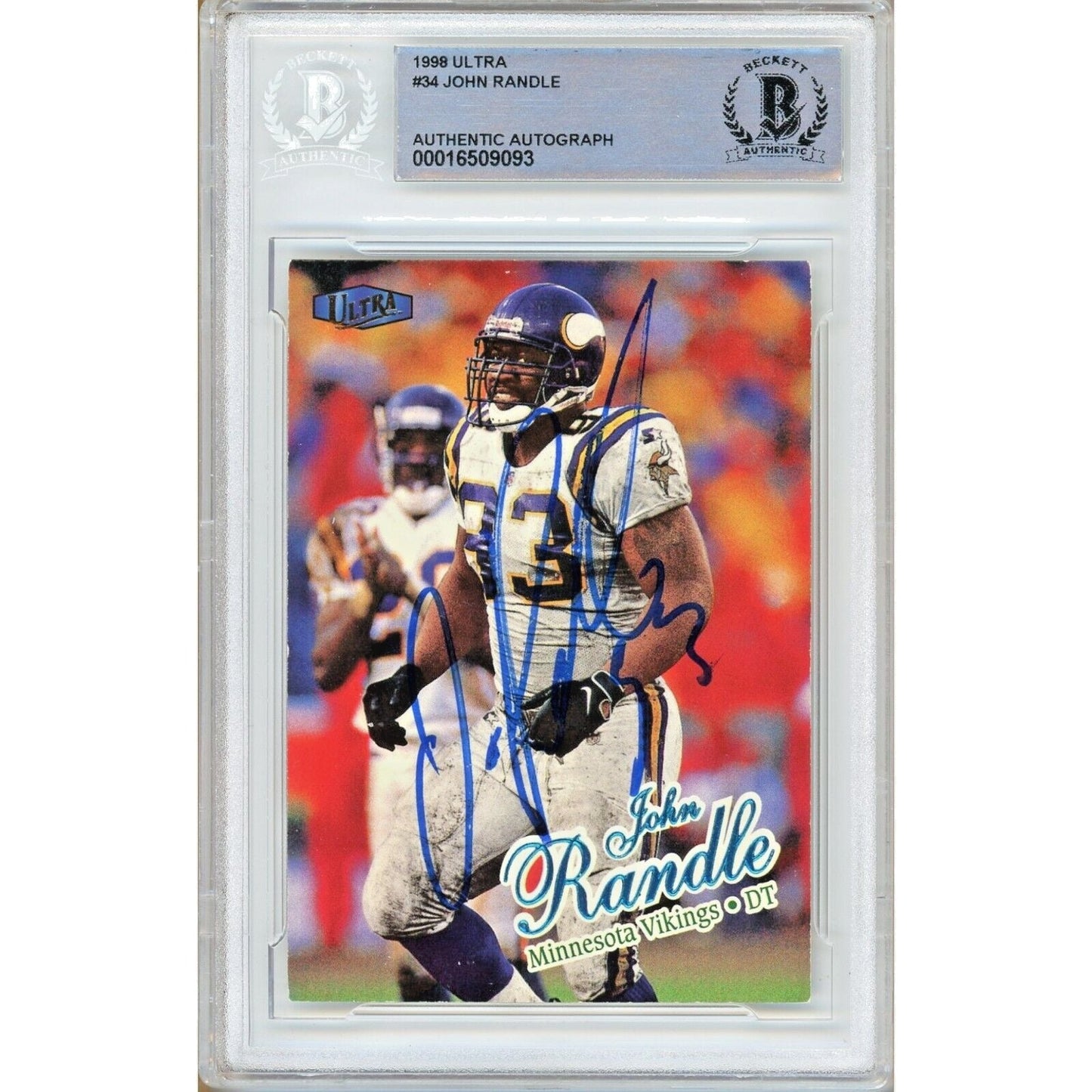 1998 Fleer Ultra #34 — John Randle Minnesota Vikings Autographed Trading Card — Beckett Authentication