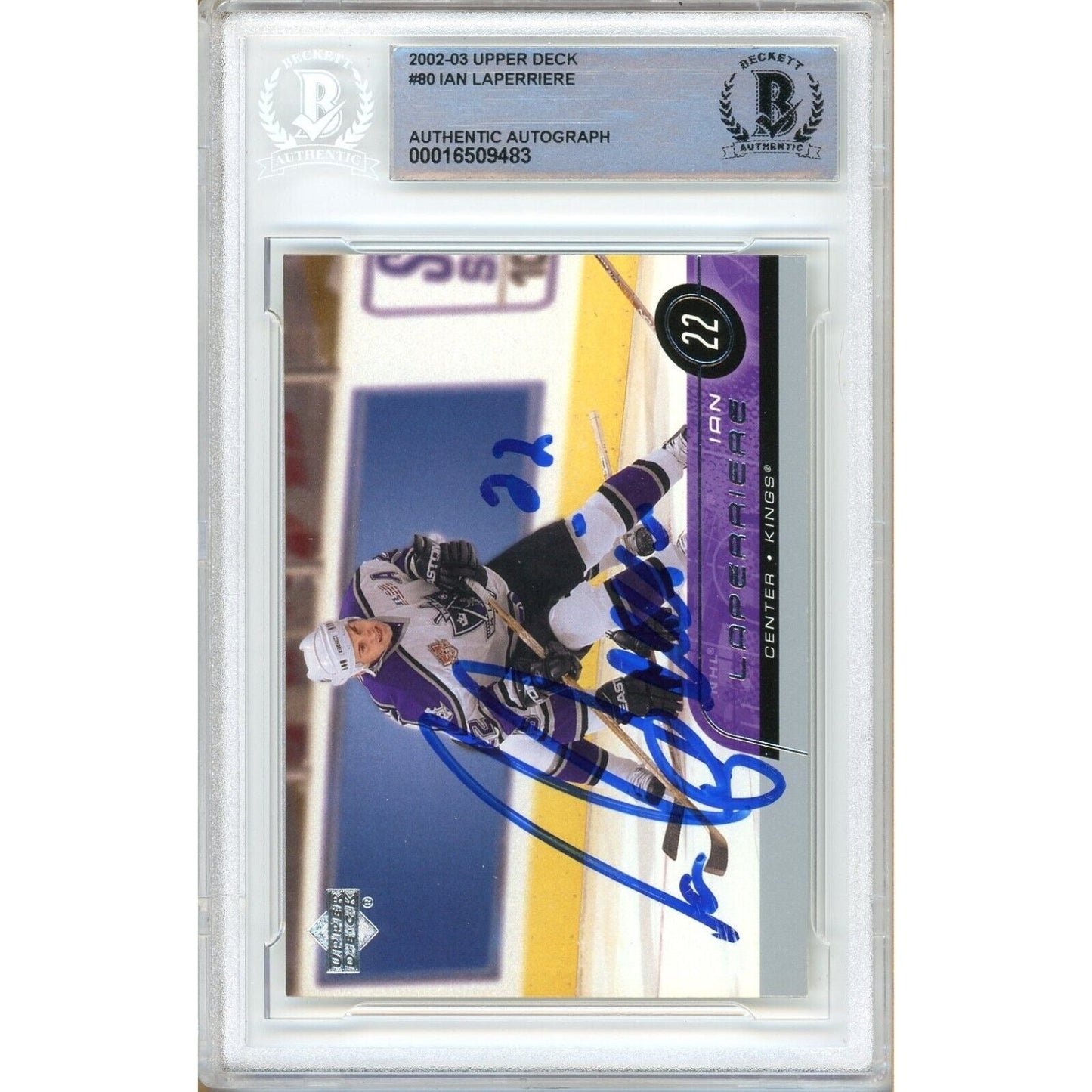2002-03 Upper Deck #80 — Ian Laperriere Los Angeles Kings Autographed Trading Card — Beckett Authentication