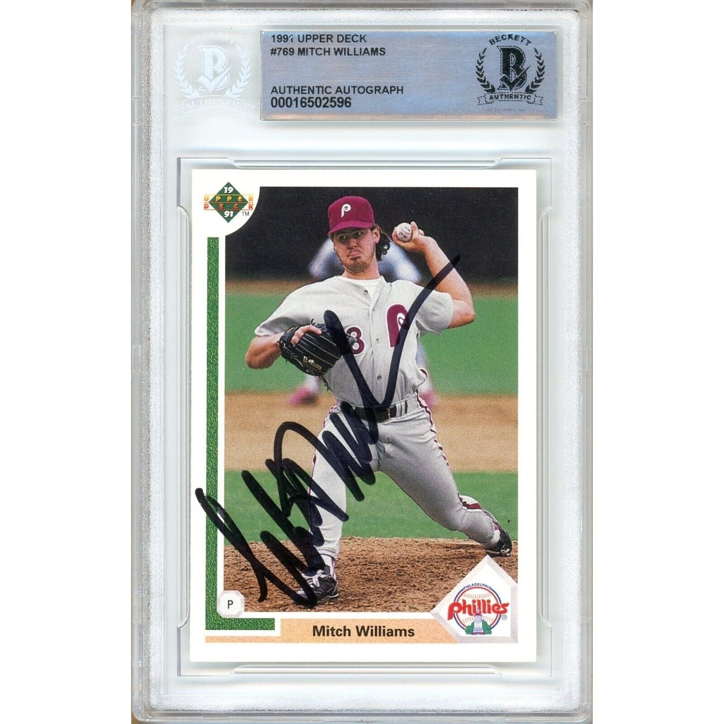 Mitch Williams Philadelphia Phillies Signed 1991 Upper Deck Baseball Card Beckett Auth Auto