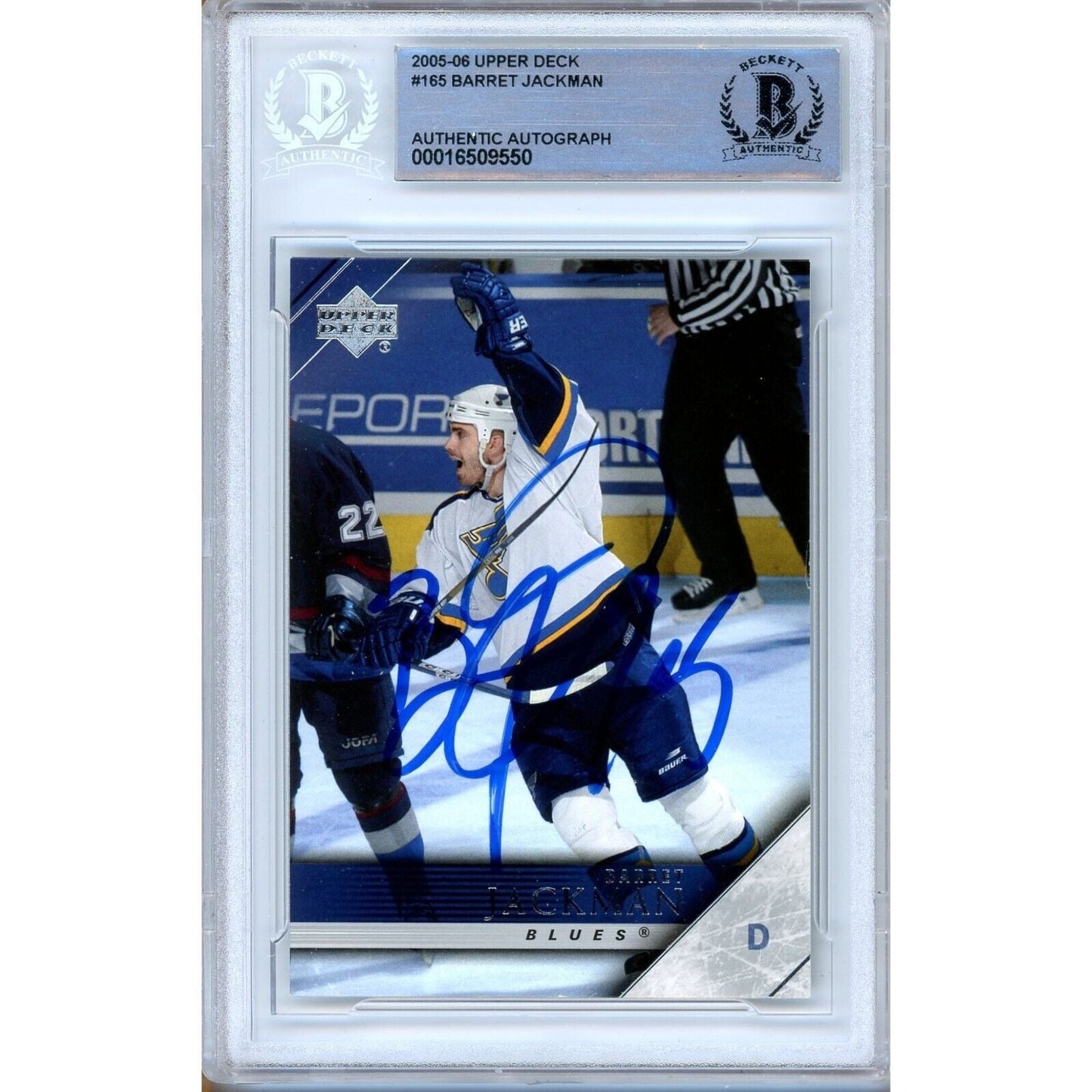 2005-06 Upper Deck #165 — Barret Jackman St. Louis Blues Autographed Trading Card — Beckett Authentication