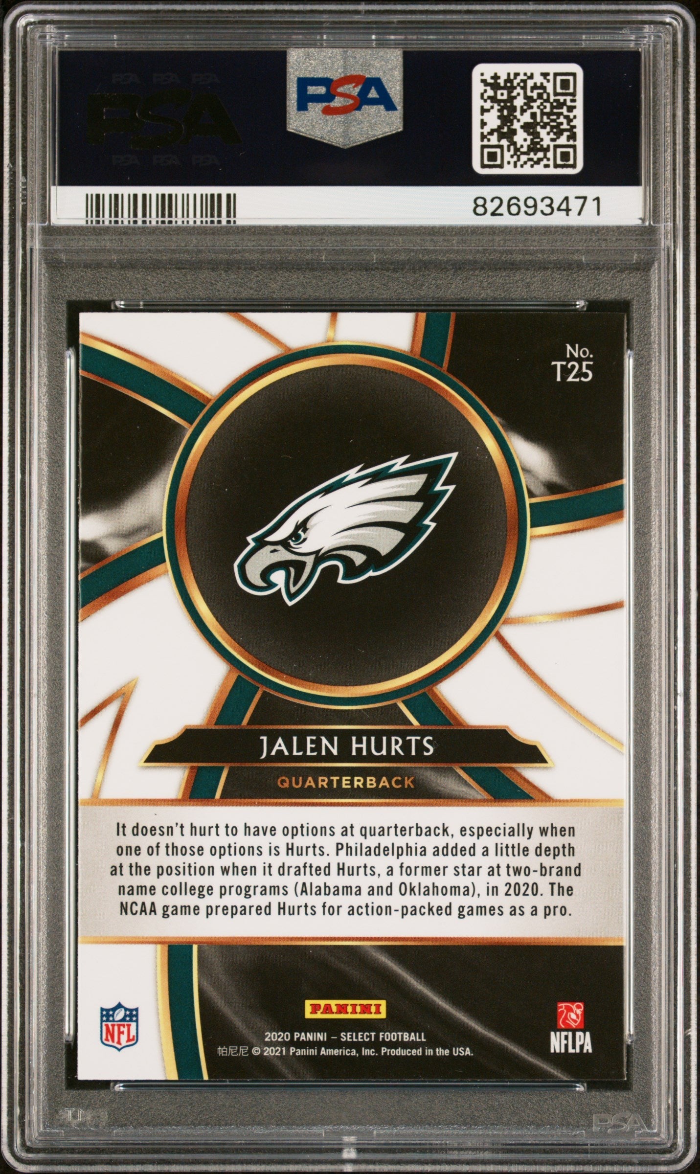 Graded 2020 Panini Select Jalen Hurts #T25 Turbocharged Rookie RC Football Card PSA 10 Gem Mint