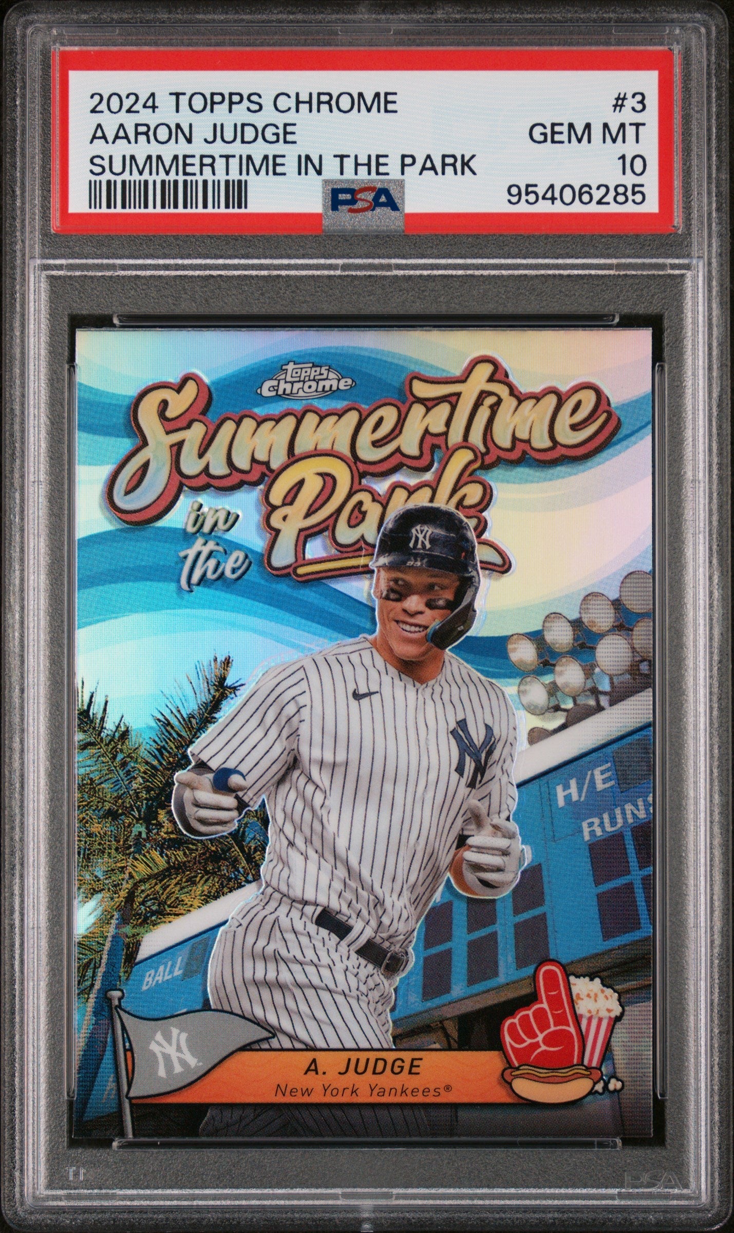 Graded 2024 Topps Chrome Aaron Judge #3 Summertime in the Park Baseball Card PSA 10 Gem Mint