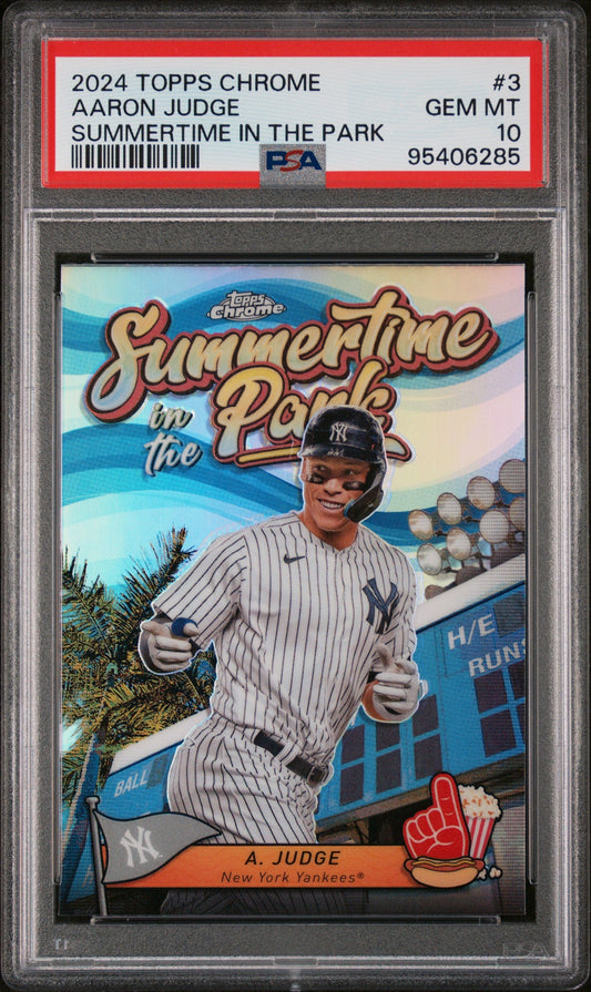 Graded 2024 Topps Chrome Aaron Judge #3 Summertime in the Park Baseball Card PSA 10 Gem Mint