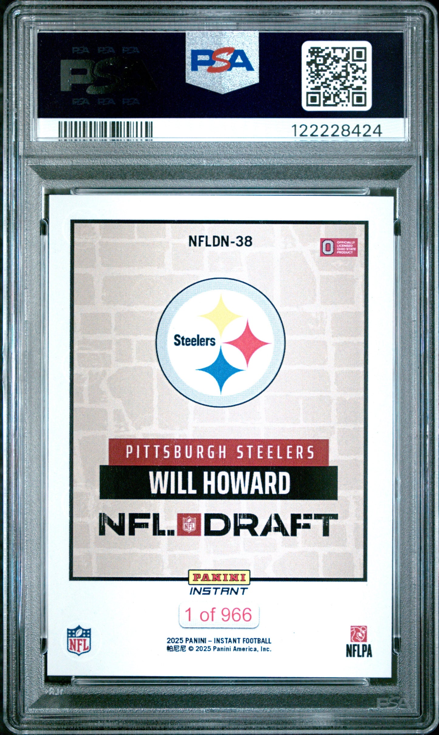 Graded 2025 Panini Instant Will Howard #NFLDN38 NFL Draft Night Rookie RC Football Card PSA 10 Gem Mint