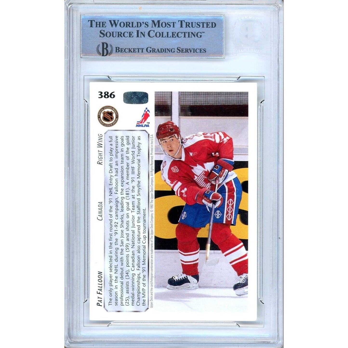 Pat Falloon San Jose Sharks Signed 1992-93 Upper Deck NHL Hockey Card BAS Auth Auto