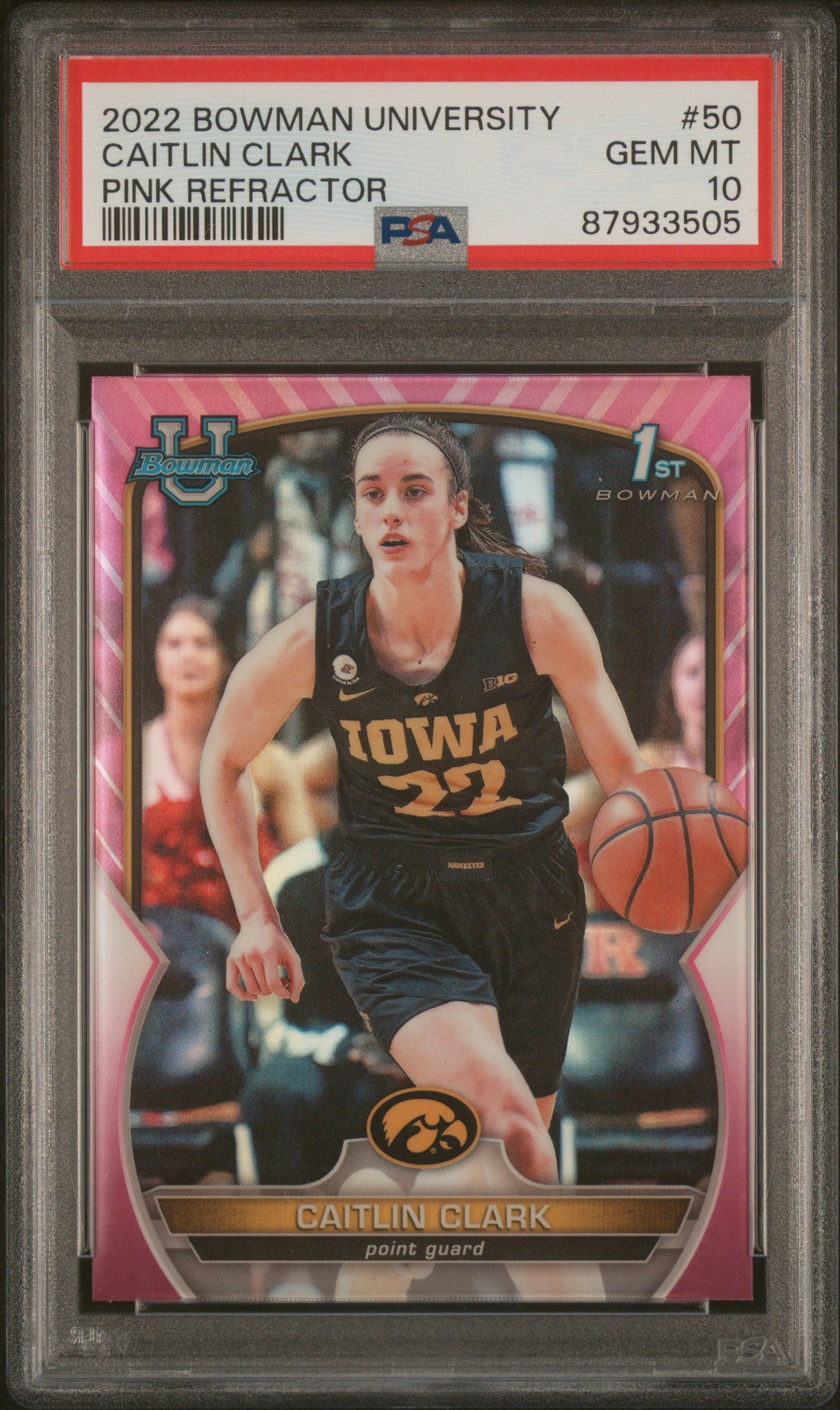 Graded 2022 Topps Bowman University Caitlin Clark #50 Pink Refractor Rookie RC Basketball Card PSA 10 Gem Mint