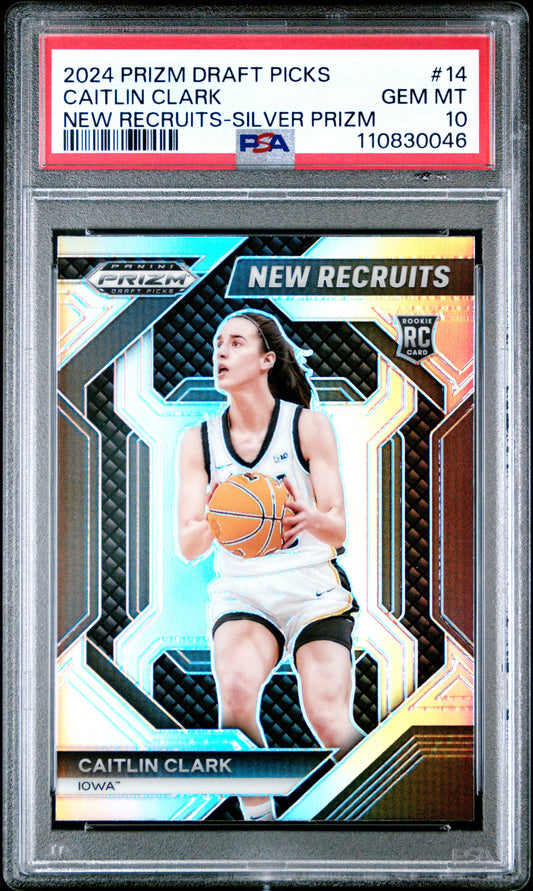 Graded 2024 Panini Prizm Draft Picks Caitlin Clark #14 New Recruits Silver Prizm Rookie RC Basketball Card PSA 10 Gem Mint