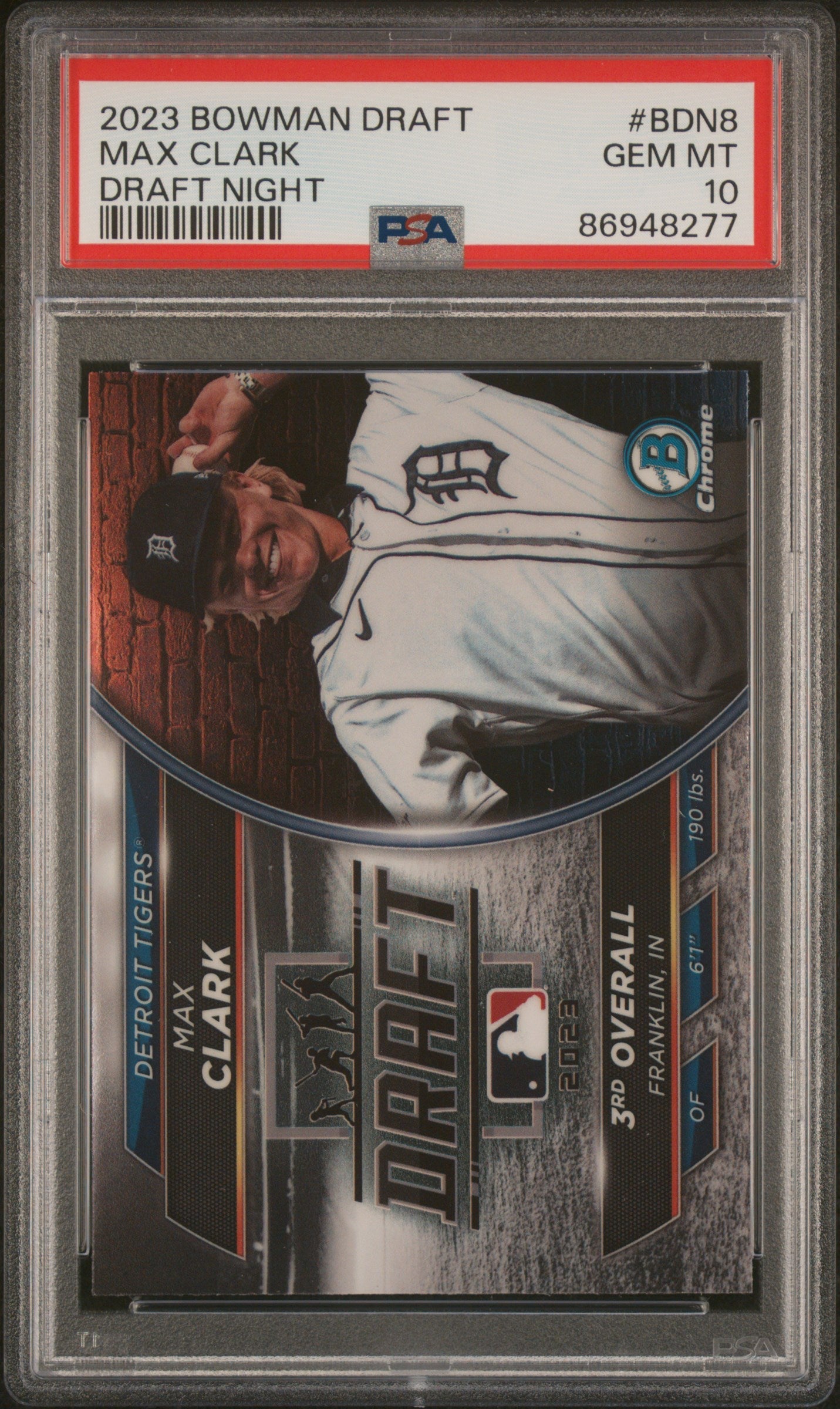 Graded 2023 Topps Bowman Draft Max Clark #BDN8 Draft Night Rookie RC Baseball Card PSA 10 Gem Mint
