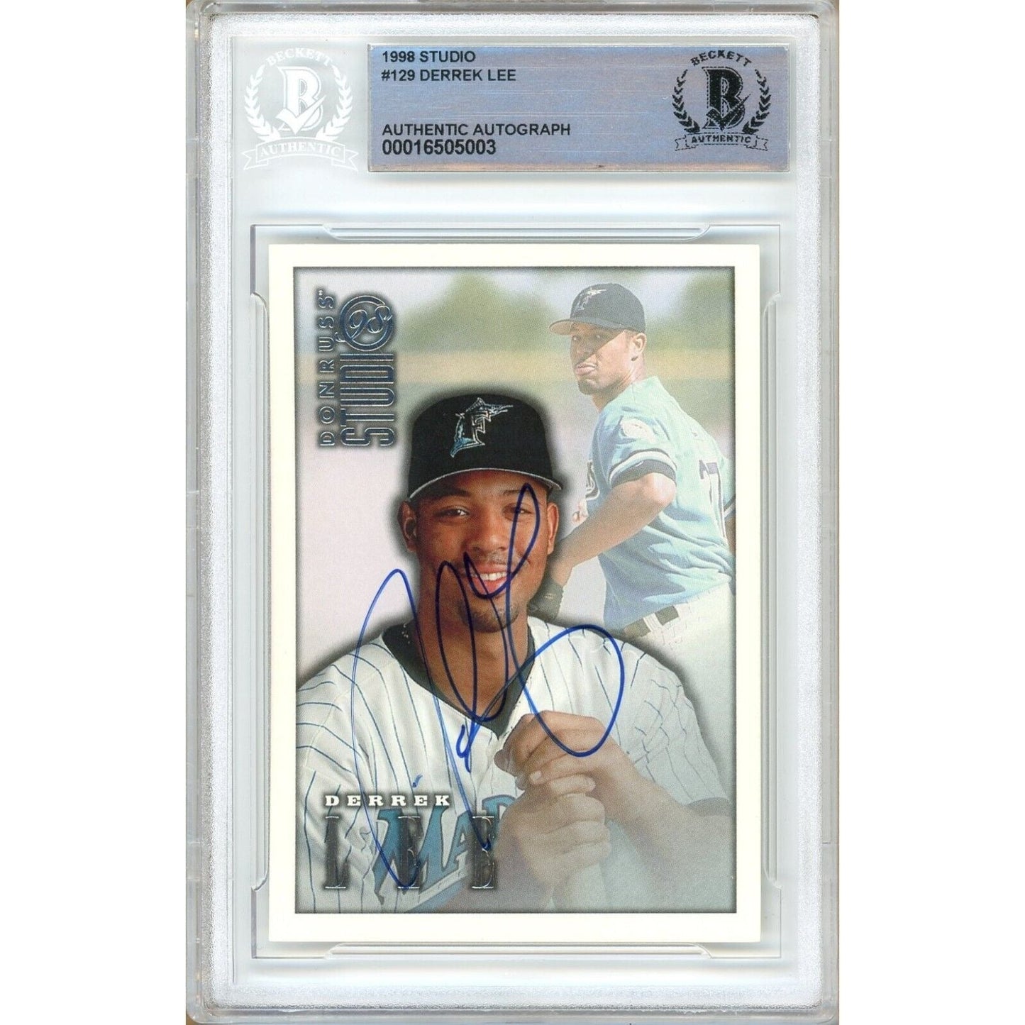 1998 Donruss Studio #116 — Derrek Lee Miami Marlins Autographed Trading Card — Beckett Authentication