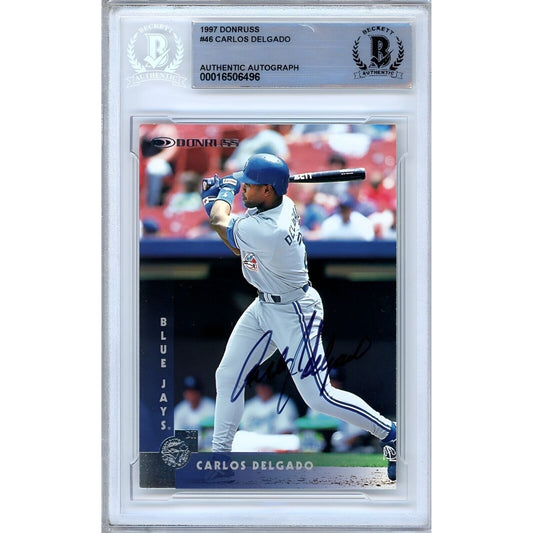 1997 Donruss #46 — Carlos Delgado Toronto Blue Jays Autographed Trading Card — Beckett Authentication