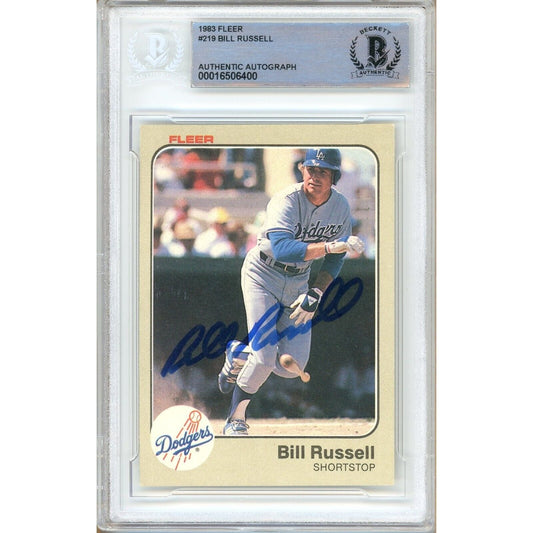 1983 Fleer #219 — Bill Russell Los Angeles Dodgers Autographed Trading Card — Beckett Authentication