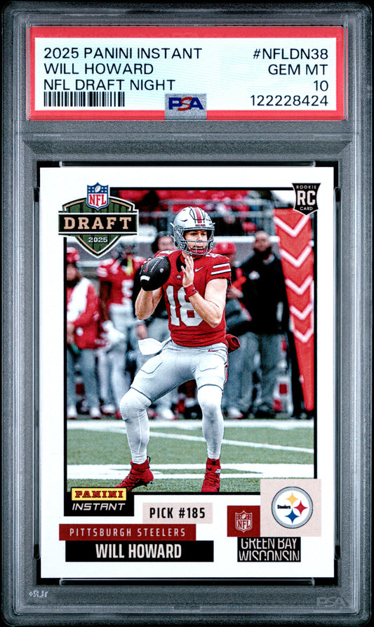 Graded 2025 Panini Instant Will Howard #NFLDN38 NFL Draft Night Rookie RC Football Card PSA 10 Gem Mint
