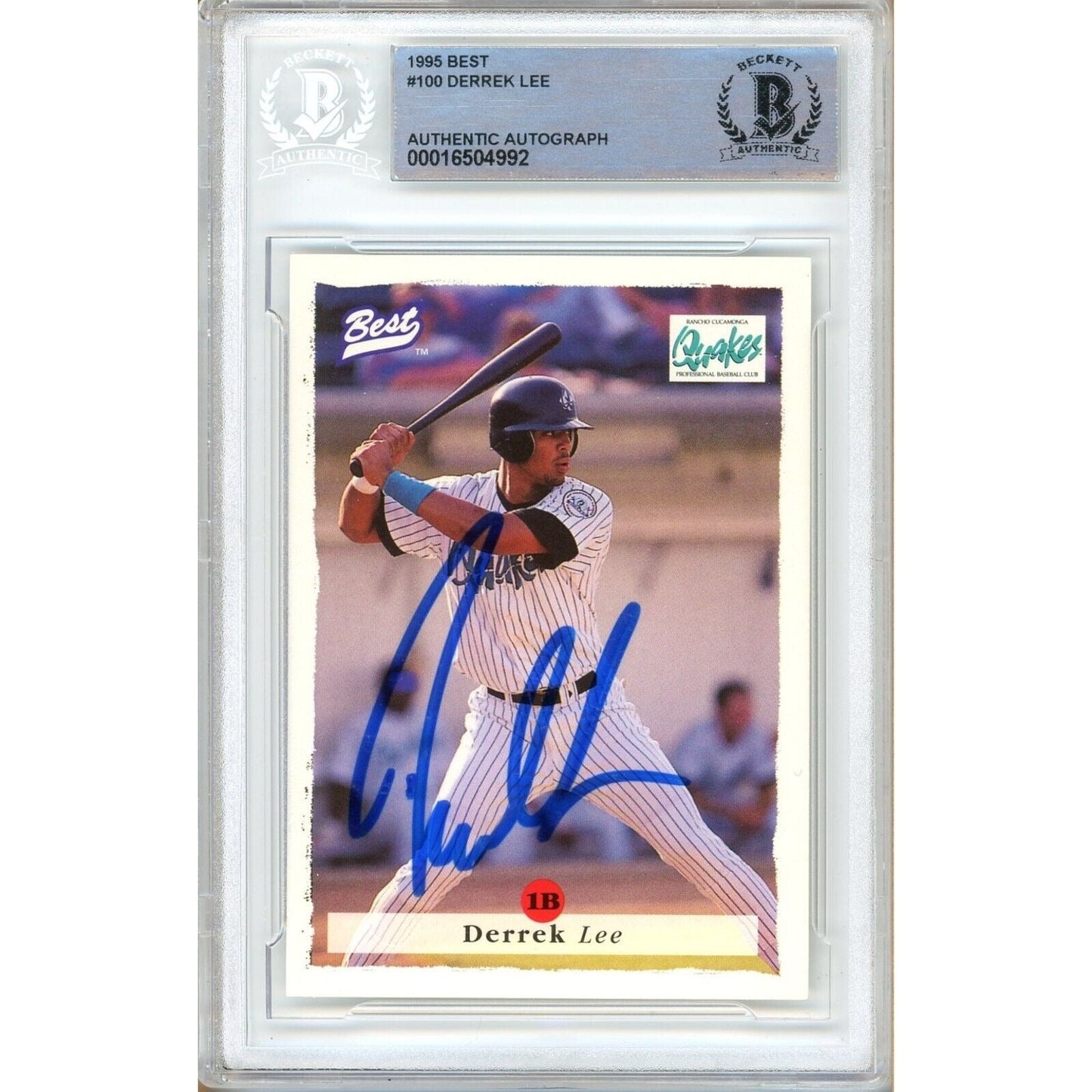 1995 Team Best #100 — Derrek Lee San Diego Padres Autographed Trading Card — Beckett Authentication