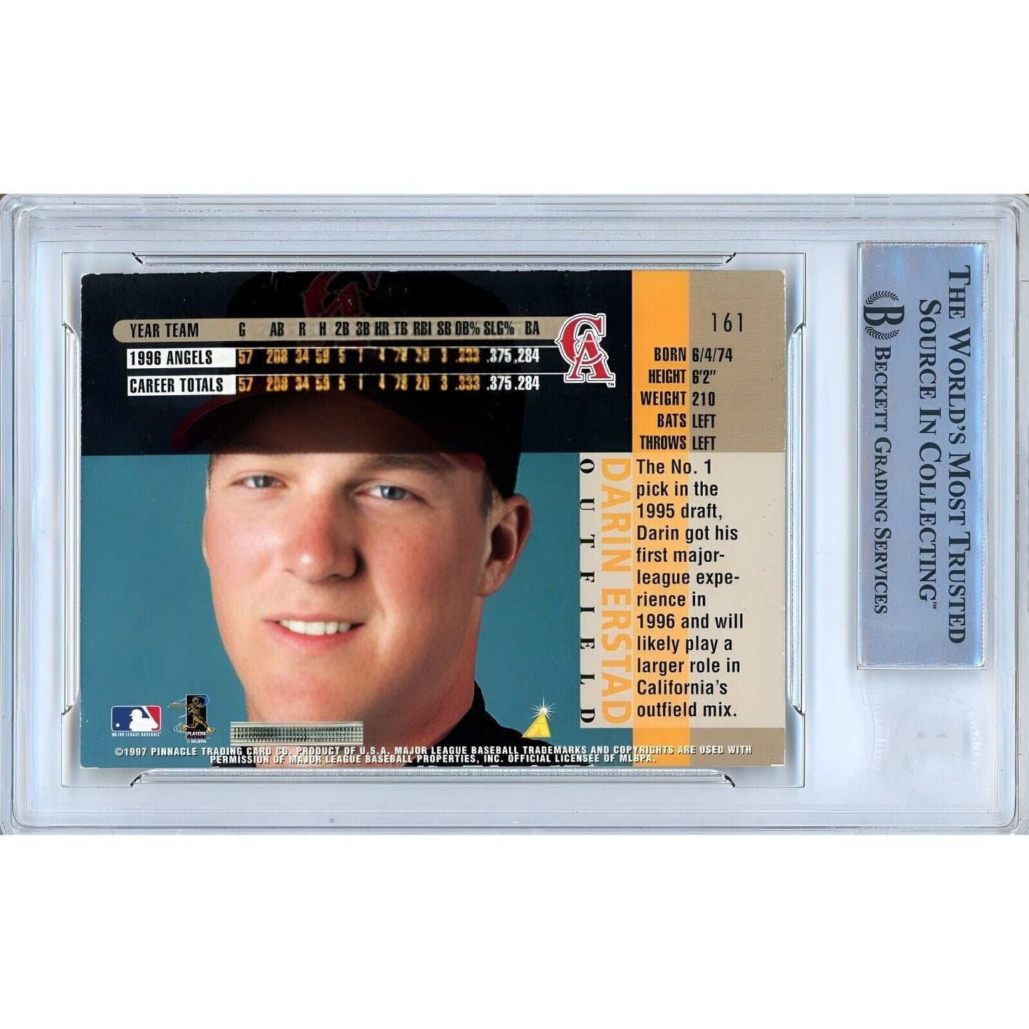 1997 Pinnacle #161 — Darin Erstad LA Angels Autographed Trading Card — Beckett Authentication