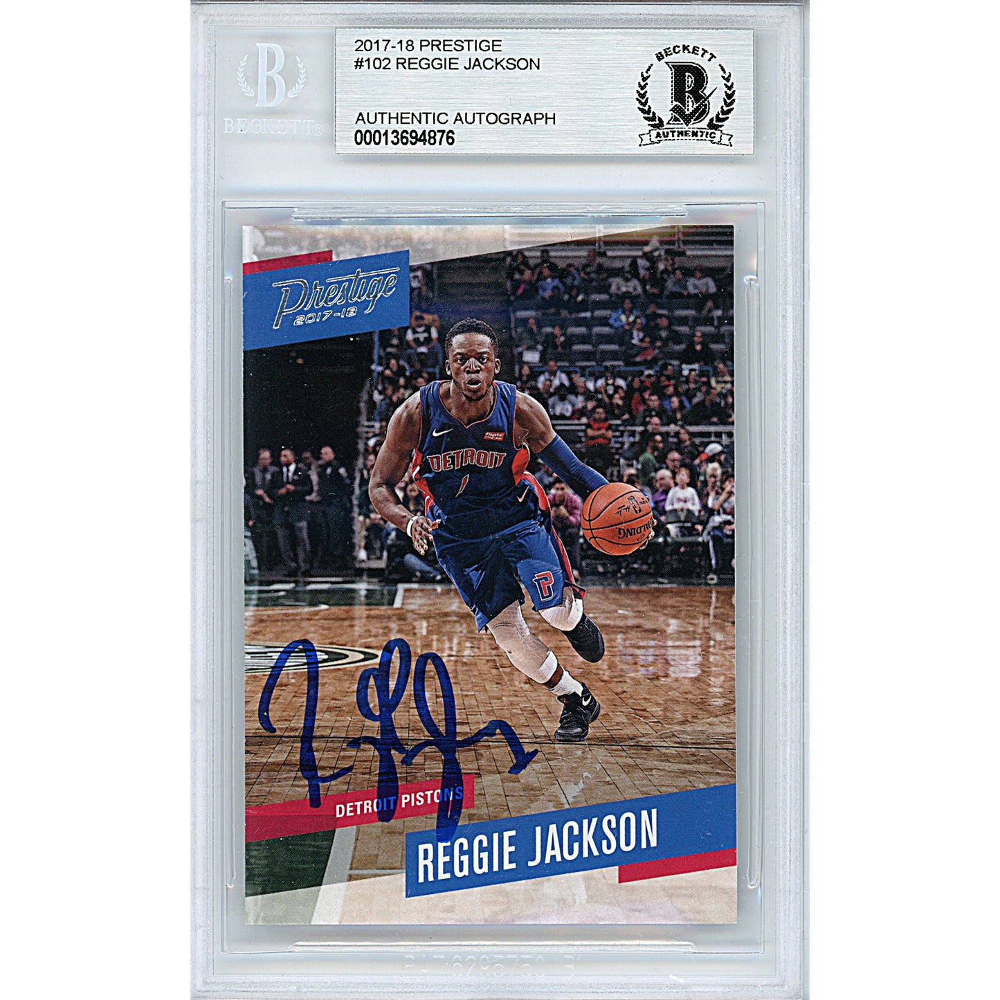 Reggie Jackson Signed Detroit Pistons 2017-18 Panini Prestige Basketball Card Beckett