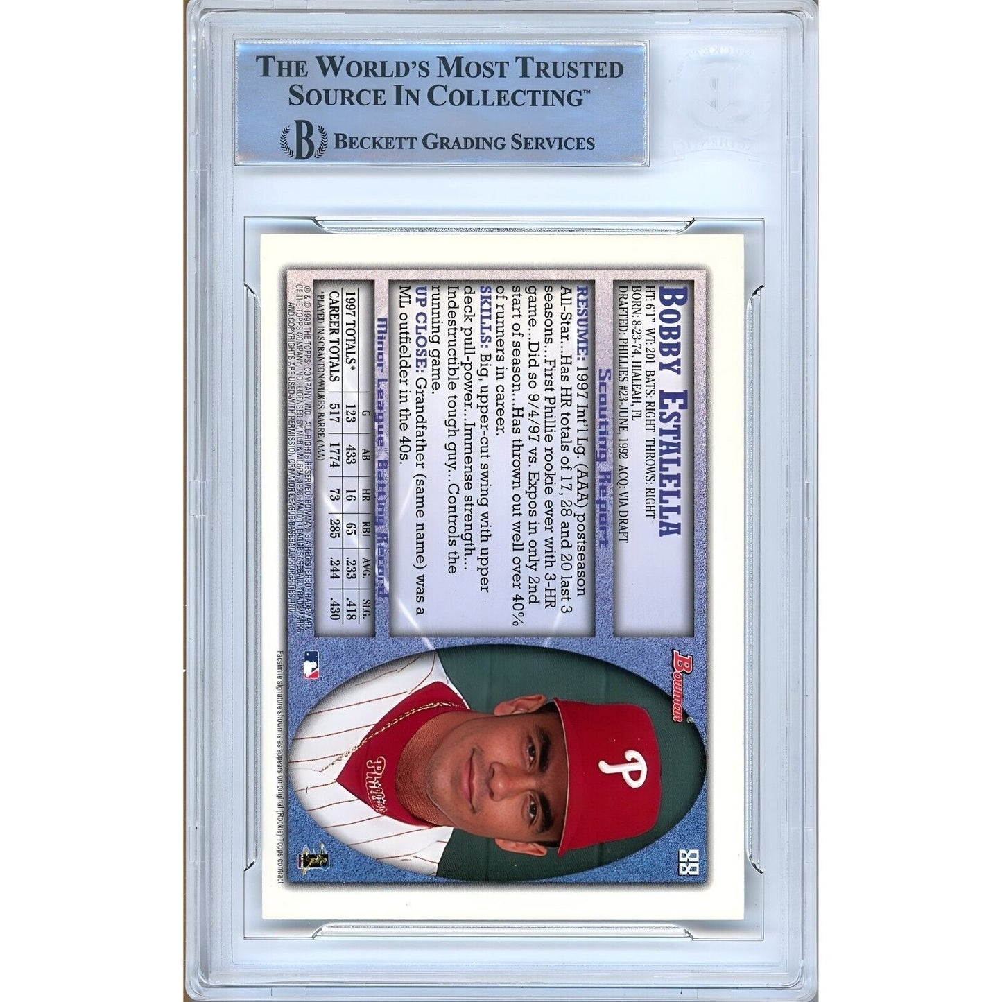 1998 Bowman #88 — Bobby Estalella Phillies Autographed Trading Card — Beckett Authentication