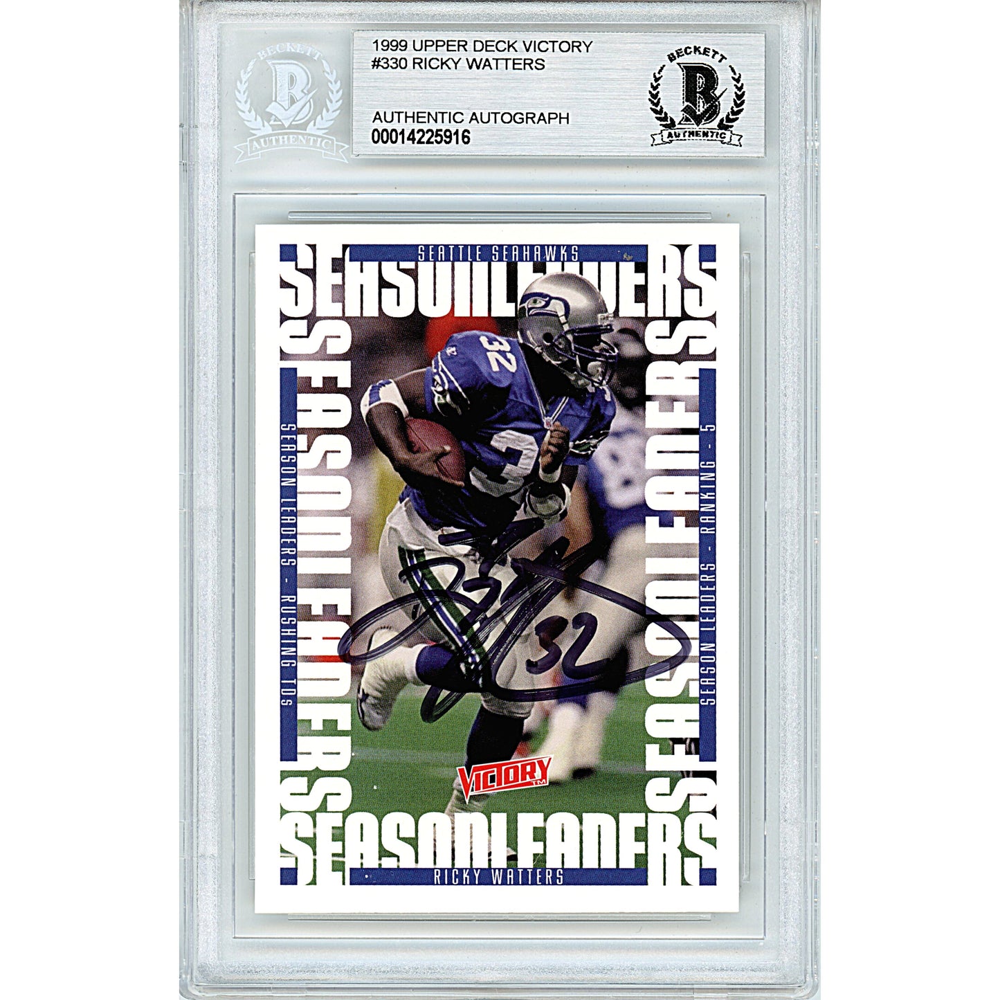 Ricky Watters Signed Seattle Seahawks 1999 Upper Deck Victory Football Card Beckett Slab