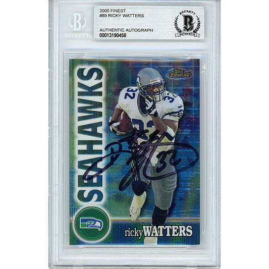 Ricky Watters Signed Seattle Seahawks 2000 Topps Finest Football Card Beckett Auth Slab