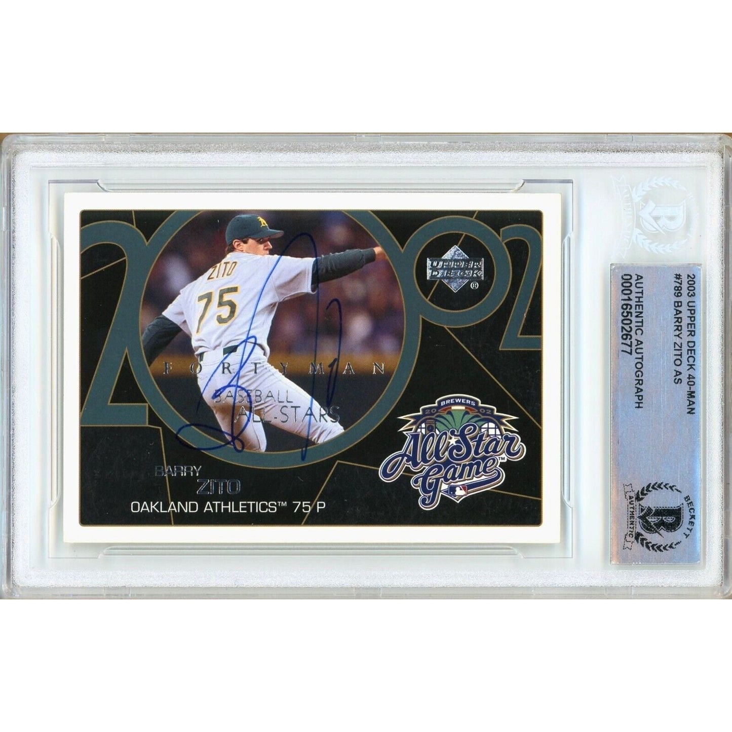 2003 Upper Deck 40-Man #789 — Barry Zito Oakland Athletics Autographed Trading Card — Beckett Authentication