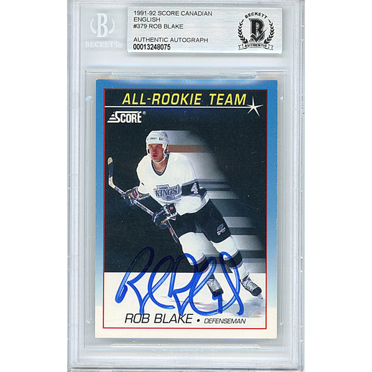 Rob Blake Signed Los Angeles Kings 1991-92 Score Hockey Card Beckett Authentic Auto Slab