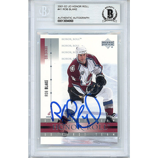 Rob Blake Signed Colorado Avalanche 2001-02 Upper Deck Hockey Card Beckett Auth Slab