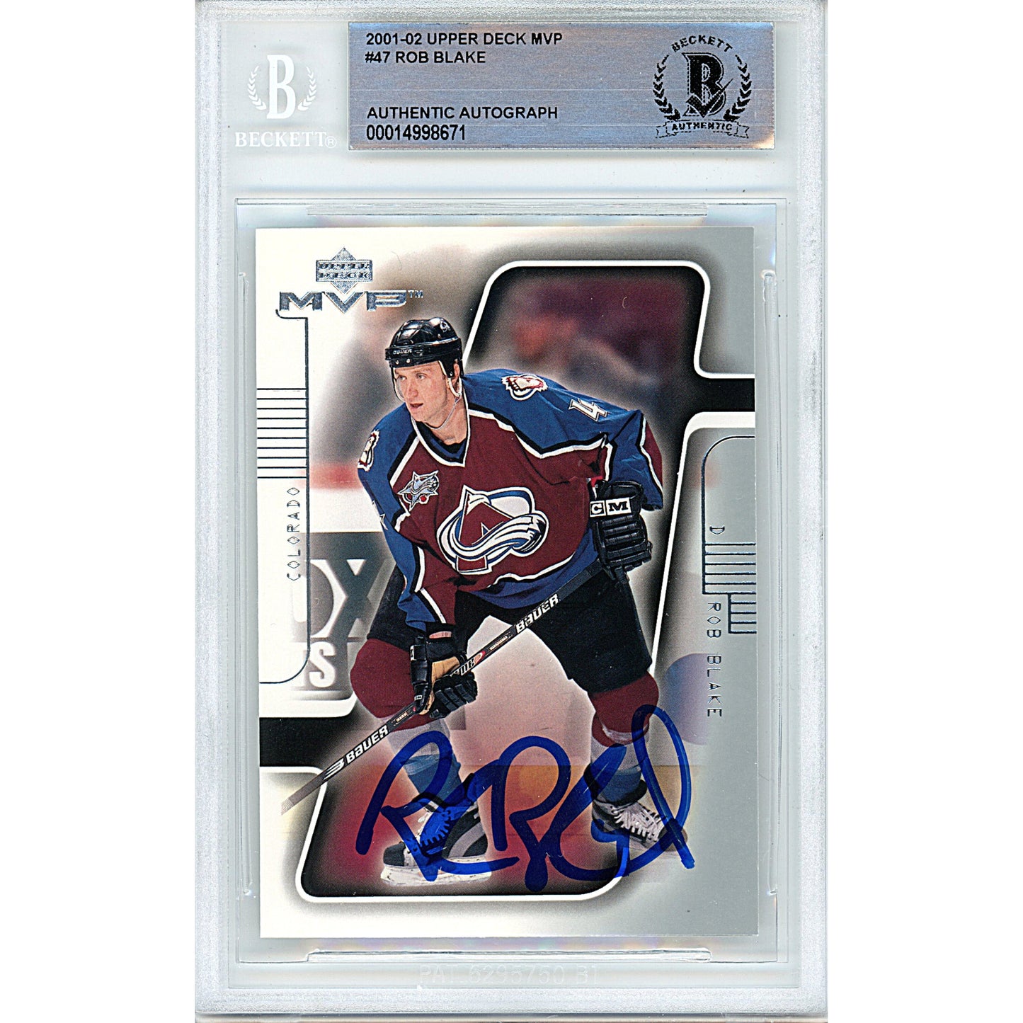 Rob Blake Signed Colorado Avalanche 2001-02 Upper Deck MVP Hockey Card Beckett Slab