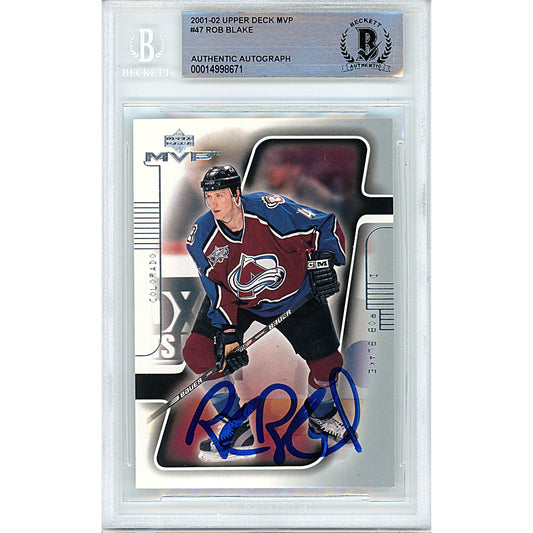 Rob Blake Signed Colorado Avalanche 2001-02 Upper Deck MVP Hockey Card Beckett Slab