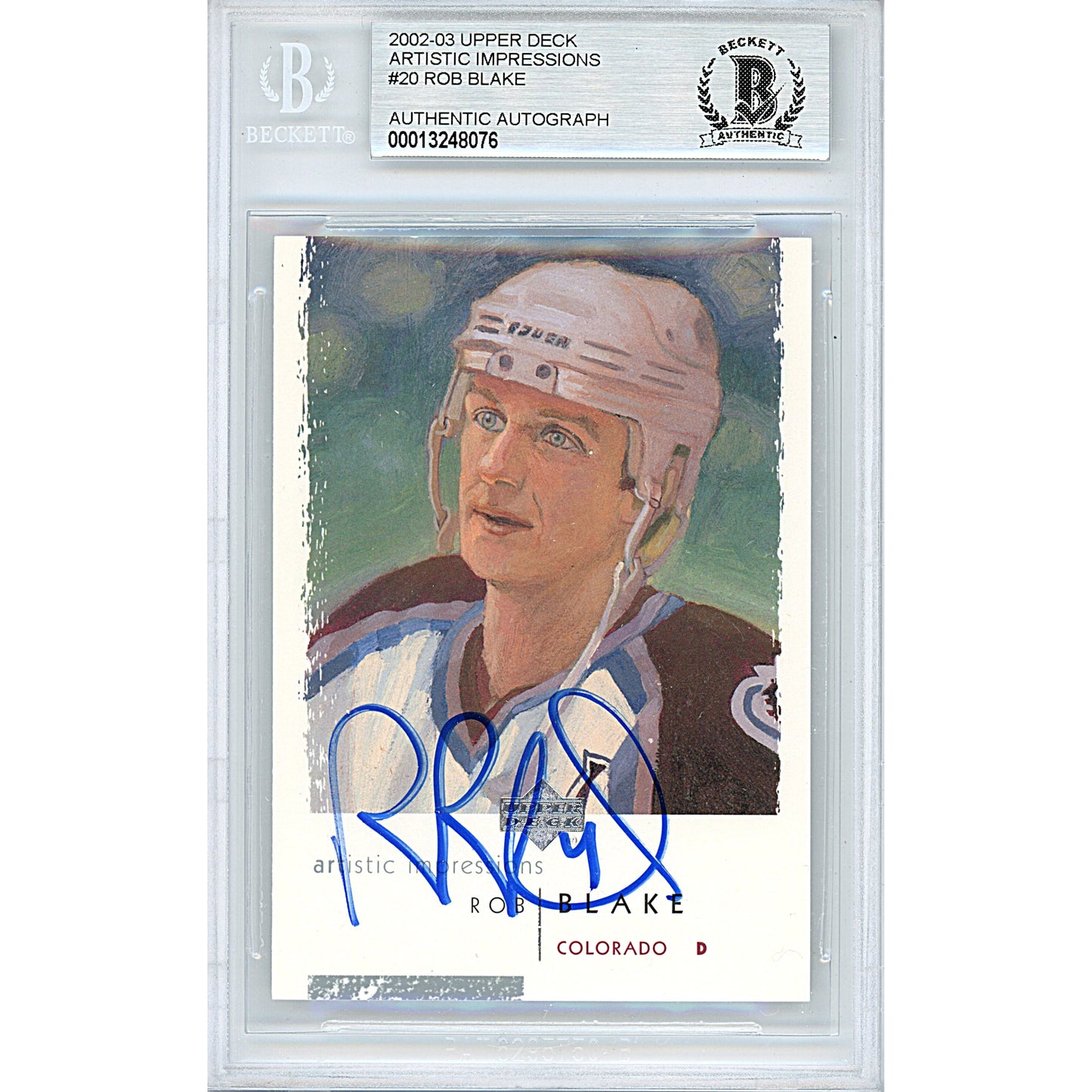 Rob Blake Signed Colorado Avalanche 2002-03 Upper Deck Hockey Card Beckett Slab