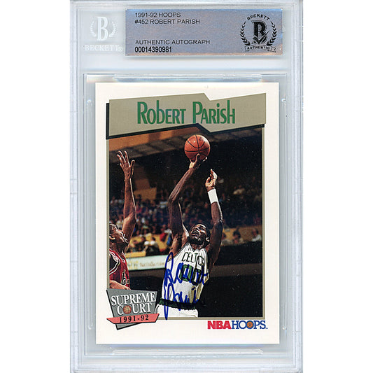 Robert Parish Signed Boston Celtics 1991-1992 Hoops Basketball Card Beckett Auth Auto Slab