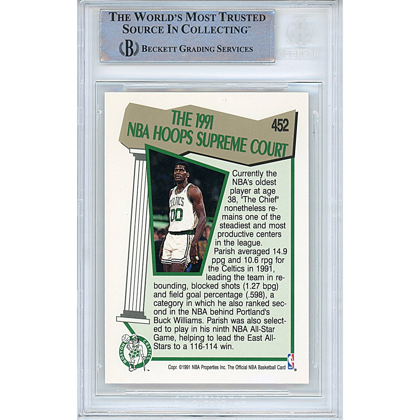 Robert Parish Signed Boston Celtics 1991-1992 Hoops Basketball Card Beckett Auth Auto Slab